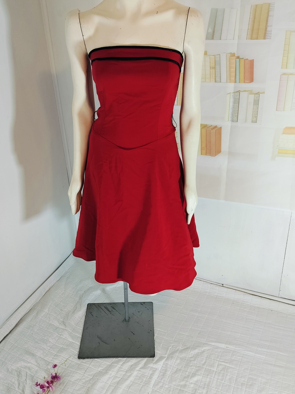 Ruby Rox Red Strapless Fit-and-Flare Midi Dress with Black Trim